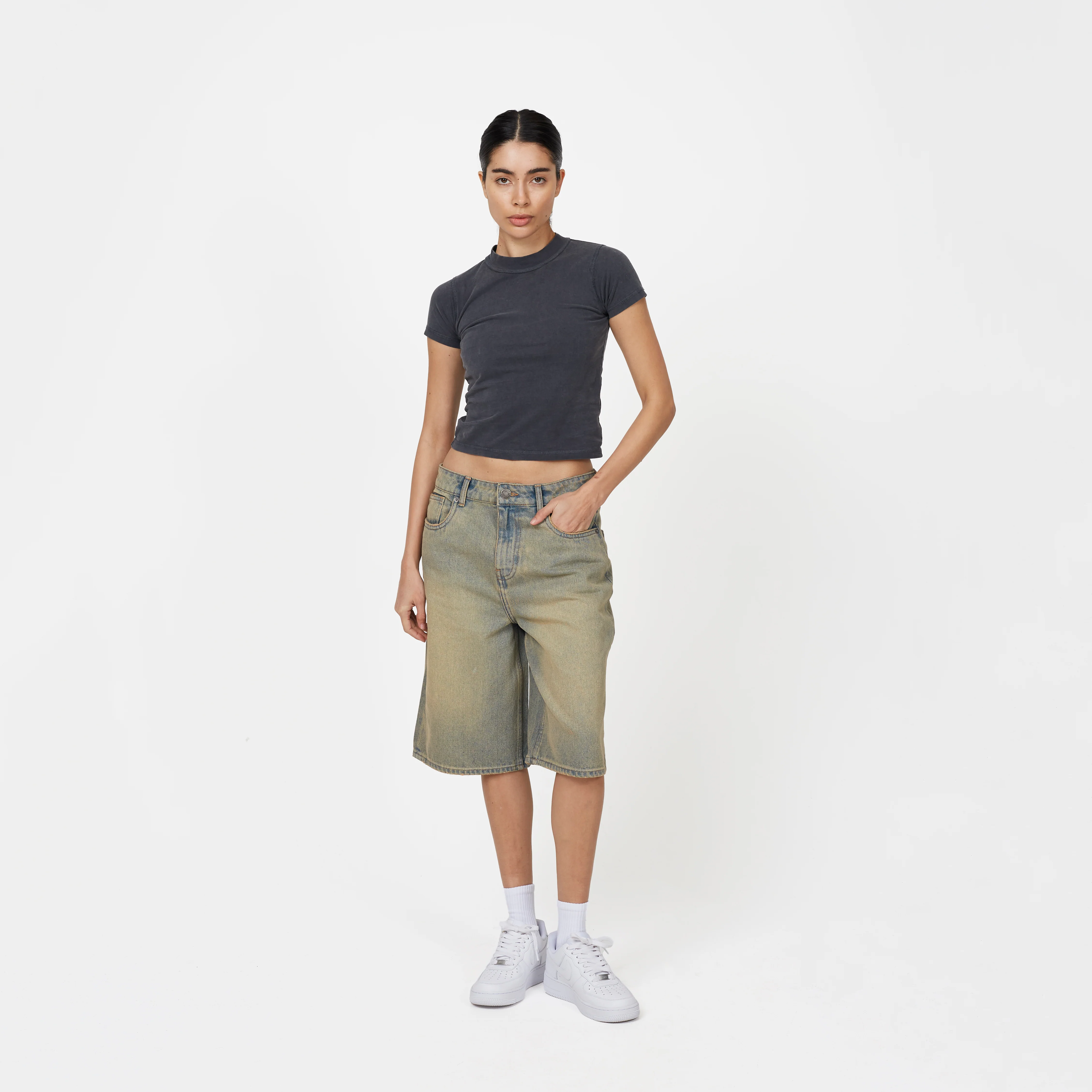 Heavy Washed Sand Blue Denim Jorts - Image 5