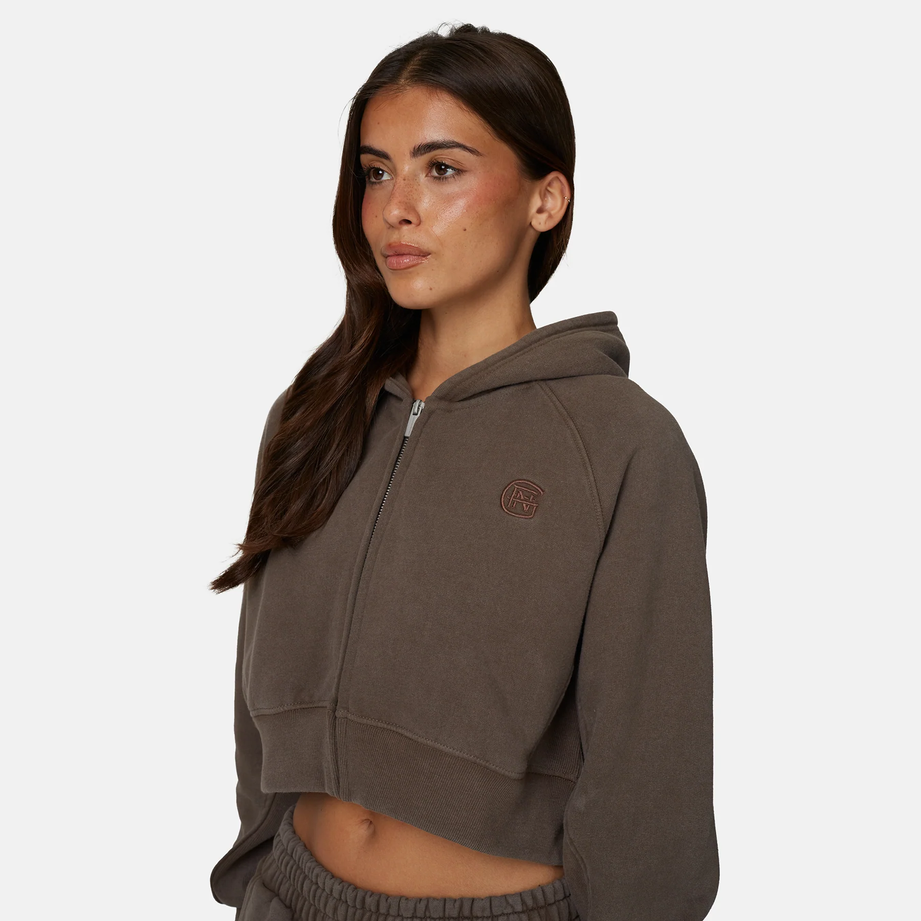 Monogram Brown Crop Zip Hoodie - Image 5