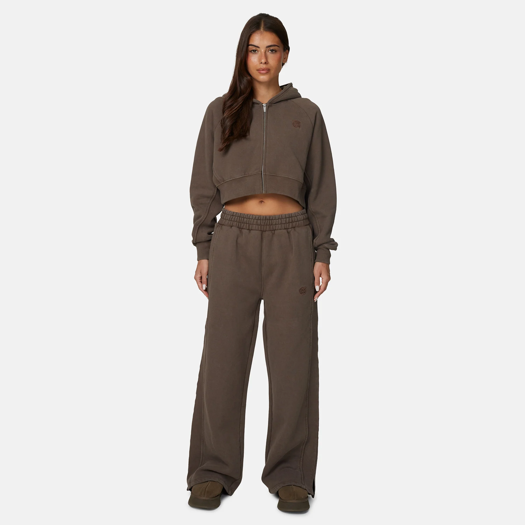 Monogram Brown Crop Zip Hoodie - Image 6