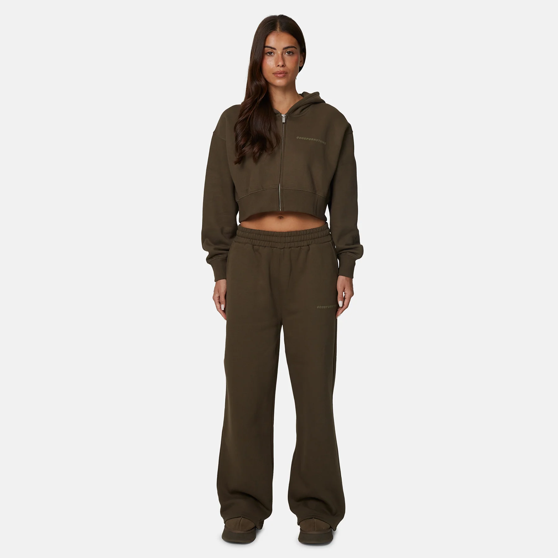 Vintage Brown Crop Zip Hoodie - Image 4