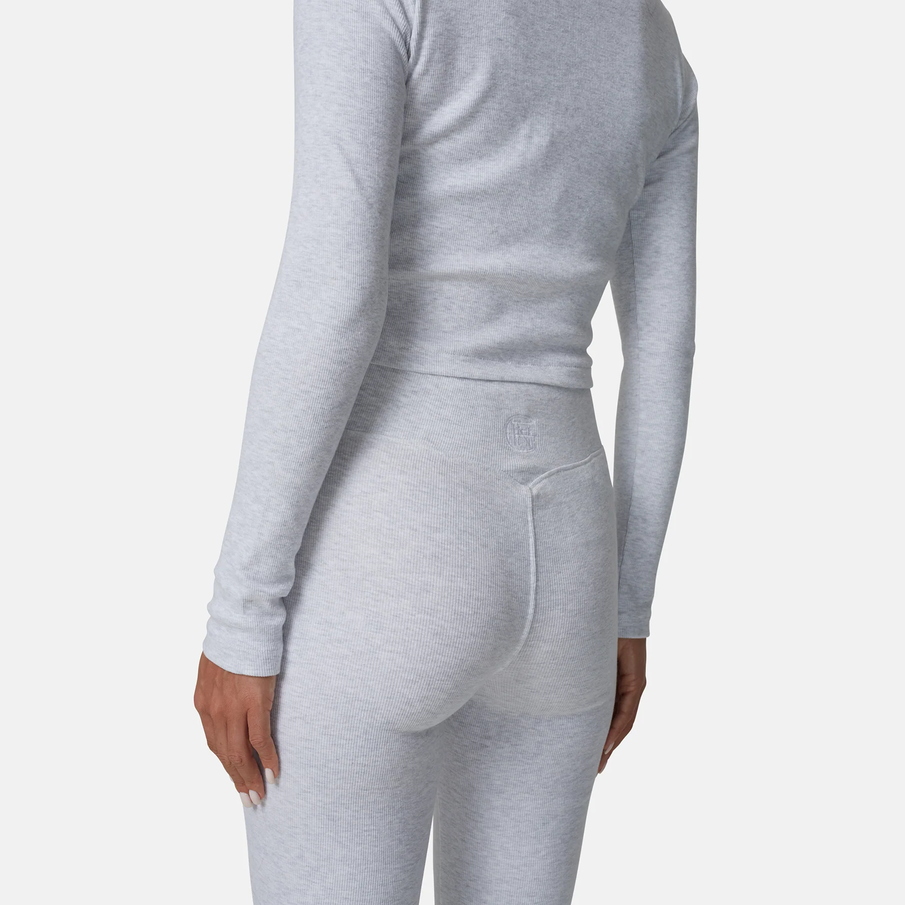 Monogram Ribbed Grey Marl Leggings - Image 4