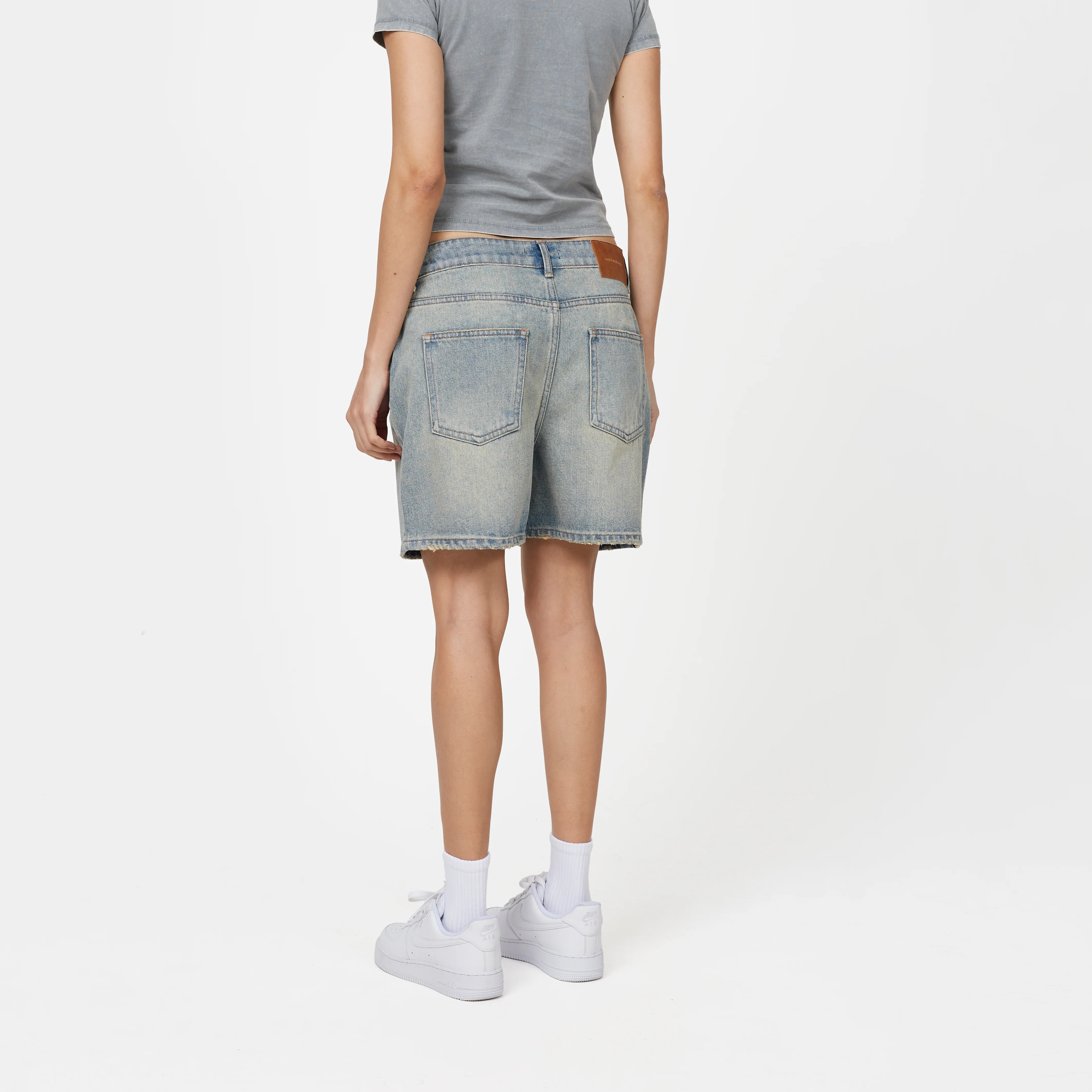Heavy Washed Light Blue Denim Shorts - Image 4