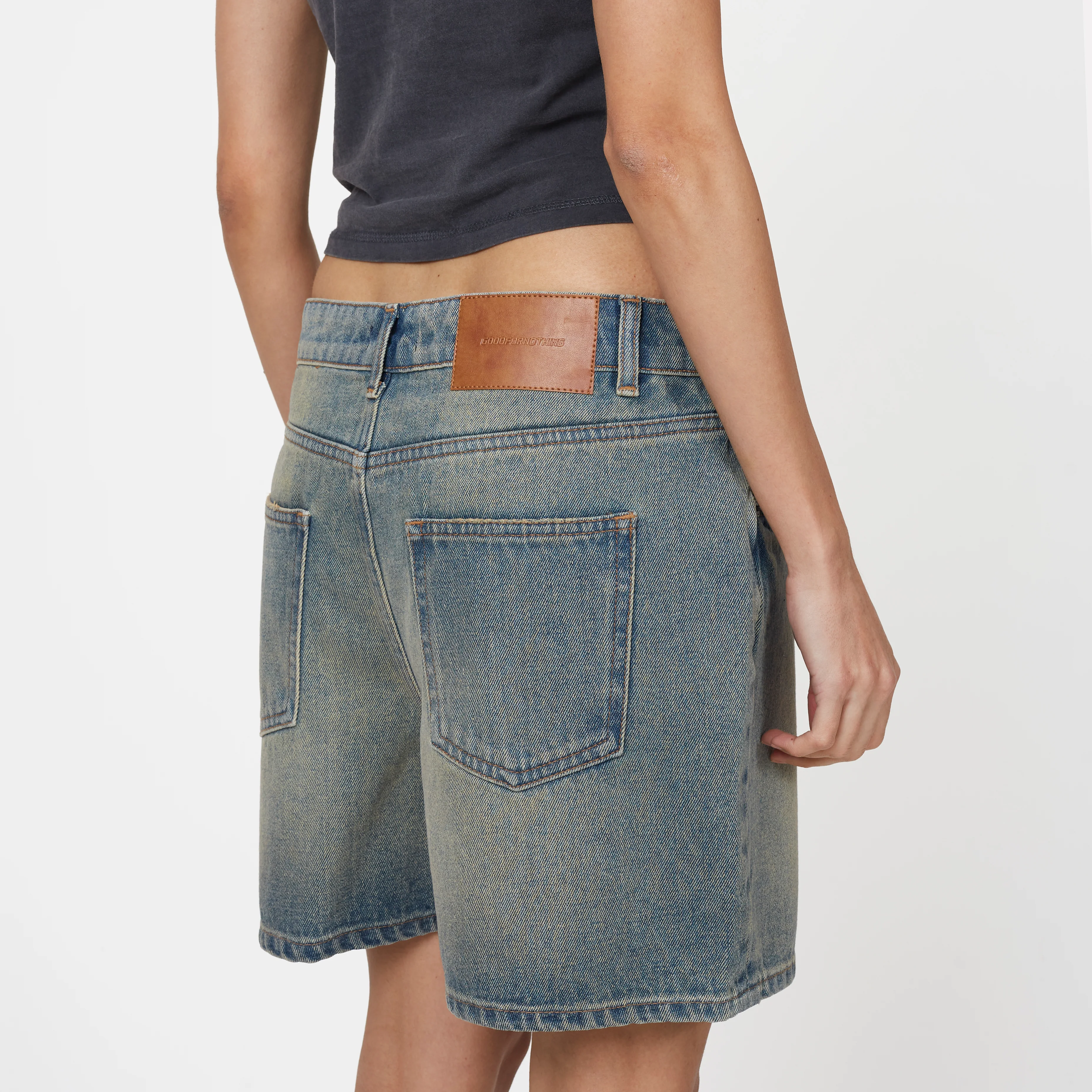 Heavy Washed Faded Blue Denim Shorts - Image 5
