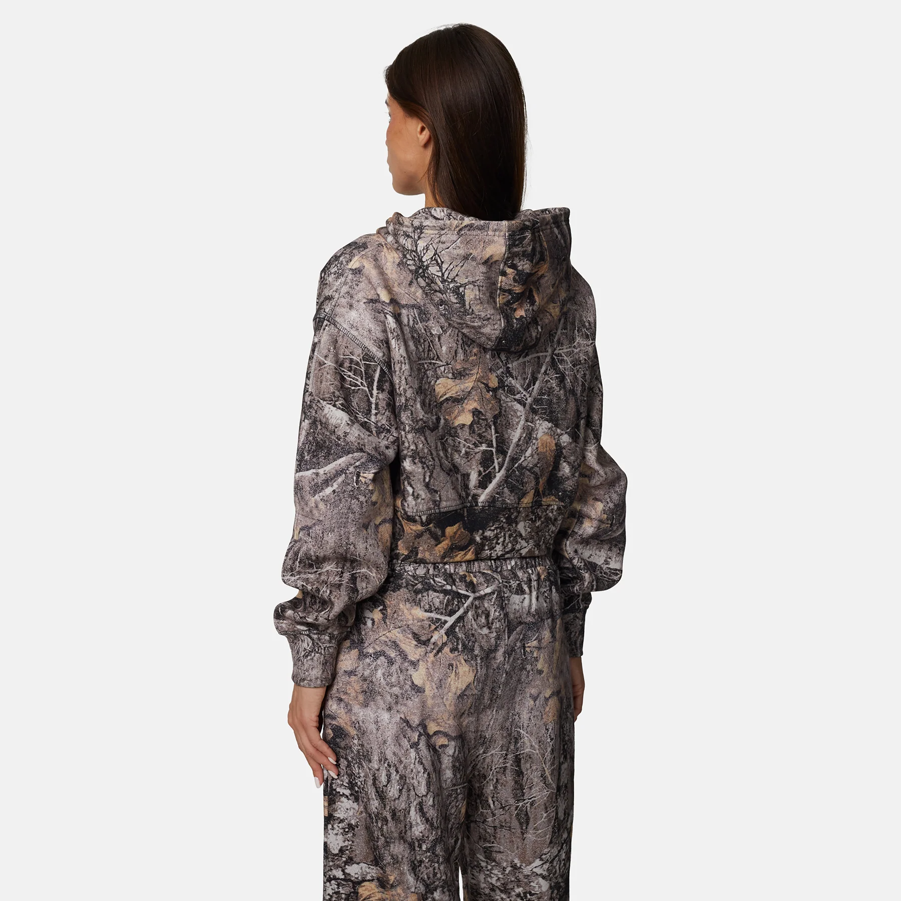 Woodland Camo Brown Crop Zip Hoodie - Image 4